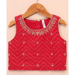 Babyhug Woven Sleeveless Choli & Lehenga Set with Dupatta Embellished & Printed - Red