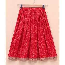 Babyhug Woven Sleeveless Choli & Lehenga Set with Dupatta Embellished & Printed - Red