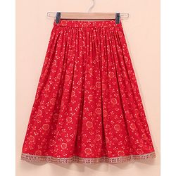Babyhug Woven Sleeveless Choli & Lehenga Set with Dupatta Embellished & Printed - Red