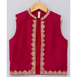 Babyhug Full Sleeves Cotton Kurta & Pyjama Set With Waistcoat Printed- Beige