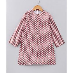 Babyhug Full Sleeves Cotton Kurta & Pyjama Set With Waistcoat Printed- Beige