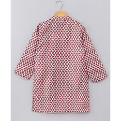 Babyhug Full Sleeves Cotton Kurta & Pyjama Set With Waistcoat Printed- Beige
