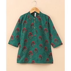 Babyhug Cotton Woven  Full Sleeves Bagh Printed Kurta & Pyjama Set - Green