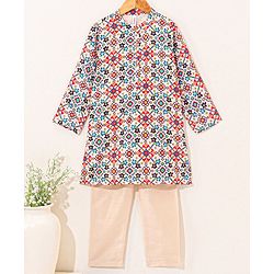 Babyhug Full Sleeves Kurta Pyjama Set Printed - Cream