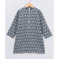 Babyhug Cotton Woven Full Sleeves Kurta & Pajama Set Floral Print - Grey