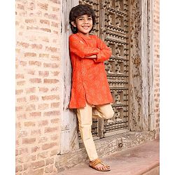 Babyhug Full Sleeves Kurta and Pyjama Set Flower Print - Orange