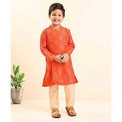 Babyhug Full Sleeves Kurta and Pyjama Set Flower Print - Orange