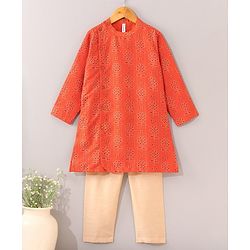 Babyhug Full Sleeves Kurta and Pyjama Set Flower Print - Orange