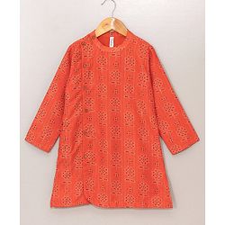 Babyhug Full Sleeves Kurta and Pyjama Set Flower Print - Orange