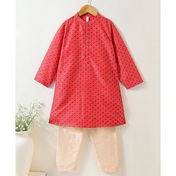 Babyhug Cotton Muslin Full Sleeve Floral Printed Kurta Pyjama Set - Coral