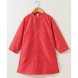 Babyhug Cotton Muslin Full Sleeve Floral Printed Kurta Pyjama Set - Coral