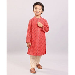 Babyhug Cotton Muslin Full Sleeve Floral Printed Kurta Pyjama Set - Coral