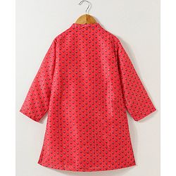 Babyhug Cotton Muslin Full Sleeve Floral Printed Kurta Pyjama Set - Coral
