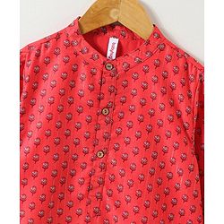 Babyhug Cotton Muslin Full Sleeve Floral Printed Kurta Pyjama Set - Coral