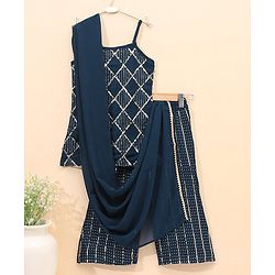 Babyhug Singlet Kurti & Sharara with Dupatta Sequins Detailing - Blue