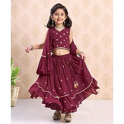 Babyhug Sleeveless Choli & Lehenga With Dupatta Sequin Detailing - Dark Red