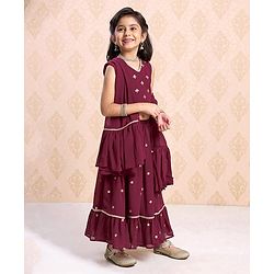 Babyhug Sleeveless Choli & Lehenga With Dupatta Sequin Detailing - Dark Red