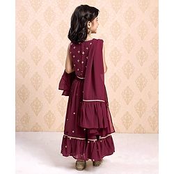 Babyhug Sleeveless Choli & Lehenga With Dupatta Sequin Detailing - Dark Red