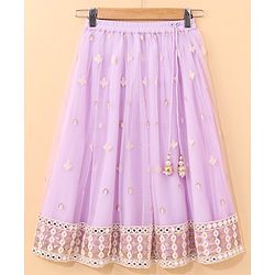 Babyhug Sleeveless Choli & Lehenga With Dupatta Embroidery & Net Detailing - Sheer Lilac