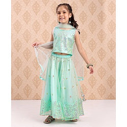 Babyhug Sleeveless Choli Lehenga And Dupatta Sequin Embellished - Blue