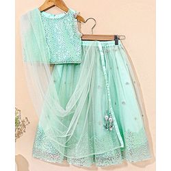 Babyhug Sleeveless Choli Lehenga And Dupatta Sequin Embellished - Blue