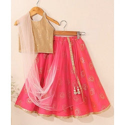 Babyhug Woven Sleeveless Choli & Lehenga With Dupatta Embellished Embroidery- Pink