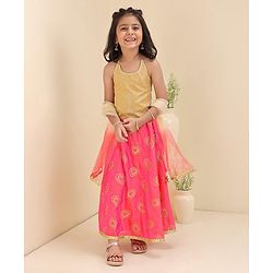 Babyhug Woven Sleeveless Choli & Lehenga With Dupatta Embellished Embroidery- Pink