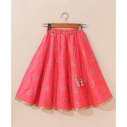Babyhug Woven Sleeveless Choli & Lehenga With Dupatta Embellished Embroidery- Pink
