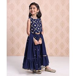 Babyhug Sleeveless Choli & Lehenga With Dupatta Sequin Detailing - Dark Blue