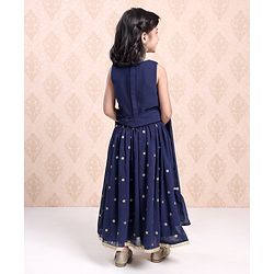 Babyhug Sleeveless Choli & Lehenga With Dupatta Sequin Detailing - Dark Blue