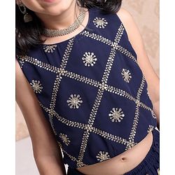 Babyhug Sleeveless Choli & Lehenga With Dupatta Sequin Detailing - Dark Blue