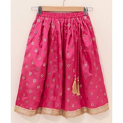 Babyhug Sleeveless Choli & Lehenga Set With Dupatta & Embellishment - Fuchsia Pink