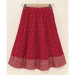 Babyhug Woven Sleeveless Embroidery Choli Lehenga With Dupatta - Red