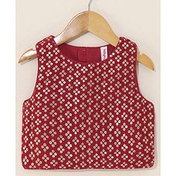 Babyhug Woven Sleeveless Embroidery Choli Lehenga With Dupatta - Red