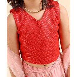 Babyhug Sleeveless Sequinned Choli & Embroidered Lehenga With Dupatta Set - Red Pink
