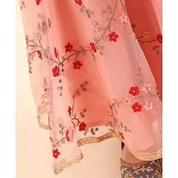 Babyhug Sleeveless Sequinned Choli & Embroidered Lehenga With Dupatta Set - Red Pink