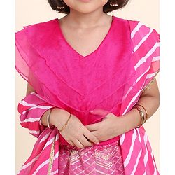 Babyhug Half Sleeves Choli Lehenga And Dupatta With Lehriya Print- Pink