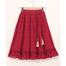 Babyhug Woven Sleeveless Choli With Embroidered Lehenga & Dupatta - Red
