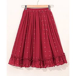 Babyhug Woven Sleeveless Choli With Embroidered Lehenga & Dupatta - Red