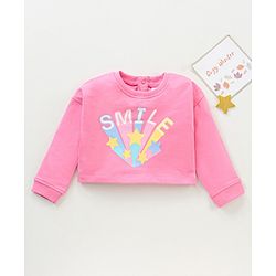 Babyhug 100% Cotton Full Sleeves Winterwear Crop Top with Text Print- Pink