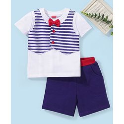 Babyhug 100% Cotton Half Sleeves T-Shirt & Bottomwear With Bow - Blue