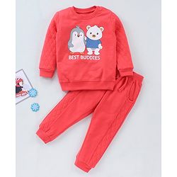 Babyhug Cotton Knit to Knit Full Sleeves Text Printed Tee & Lounge Pant - Red
