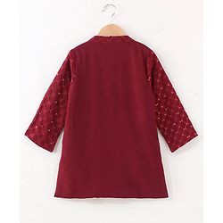 Babyhug Full Sleeves Woven Embroidered Kurta & Dhoti Set - Maroon