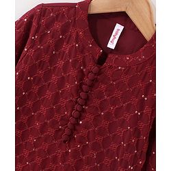 Babyhug Full Sleeves Woven Embroidered Kurta & Dhoti Set - Maroon