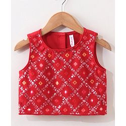 Babyhug Woven Sleeveless Bandhani Print Choli Lehenga With Dupatta - Red