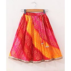 Babyhug Woven Sleeveless Bandhani Print Choli Lehenga With Dupatta - Red