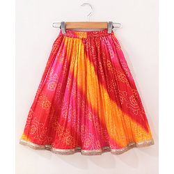 Babyhug Woven Sleeveless Bandhani Print Choli Lehenga With Dupatta - Red