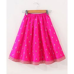 Babyhug Woven Sleeveless Embroidery Choli Lehenga With Dupatta - Dark Pink