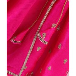 Babyhug Woven Sleeveless Embroidery Choli Lehenga With Dupatta - Dark Pink
