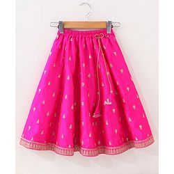 Babyhug Woven Sleeveless Embroidery Choli Lehenga With Dupatta - Dark Pink